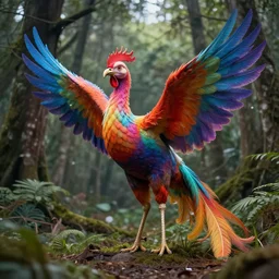 A colorful phoenix full of color in an abandoned forest, photo realistic, digital art, trending on artstation, 8k