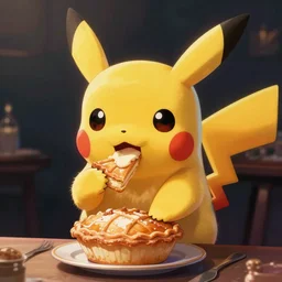 a portrait of an anthropomorphic cyberpunk pikachu eating pie, cyberpunk!, fantasy, elegant, digital painting, artstation, concept art, matte, sharp focus, illustration, art by josan gonzalez