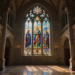 beautiful digital matter cinematic painting palace interior with a gothic stained glass window greg rutkowki artstation