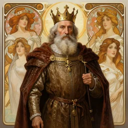 portrait of a medieval old king, path traced, highly detailed, high quality, digital painting, alena aenami, lilia alvarado, shinji aramaki, karol bak, alphonse mucha, tom bagshaw
