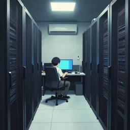 a computer server room that looks well lived - in. in the style of gits mamoru oshii. r / corecyberpunk