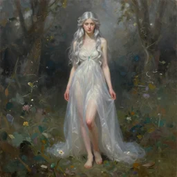 beautiful oil painting full body portrait of fairy princess soft skin silver hair by Noah Bradley