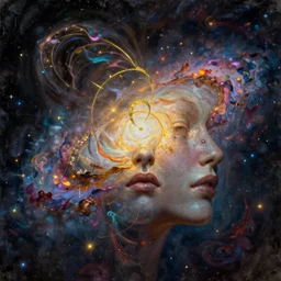 face galaxy, phantom, dreary, dramatic, fluid, iridescent, golden ratio, artstation, moebius + loish + wlop, hd, oil painting, hyper realistic,