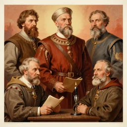 Soviet propaganda poster featuring medieval studies professors.