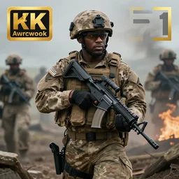 Portrait of a black modern British army soldier in full gear carefully moving through enemy territory, photography, cinematic lighting, 4k, award-winning, combat