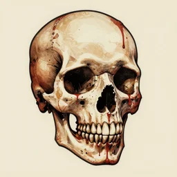 skull covered and dripping in blood, primitive art