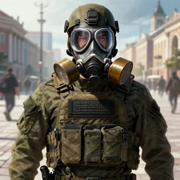soldier with gas mask _ wearing _ in _ tactical _ gear audrey _ plaza _ fine _ detail _ anime _ realistic _ shaded _ lighting _ dramatic _ poster _ by _ ilya _ kuvshino