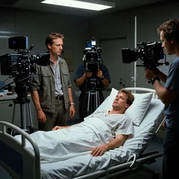 a wide angle movie still from alien 3 ( 1 9 9 2 ) by david fincher showing michael biehn in a hospital bed, sci - fi and supernatural horror, uneasy and uncanny atmosphere, shot on celluloid with panavision cameras, panavision lenses | 3 5 mm film negative width | anamorphic projection format | edited by david crowther, terry rawlings, peter weather