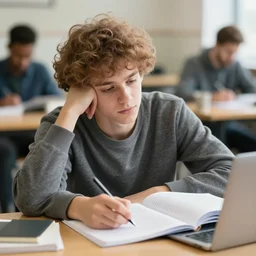 stock photo of gigachad studying for exam, relaxed and chill atmosphere
