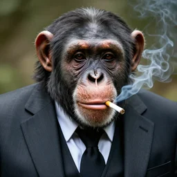a high detail portrait of a  chimp wearing a suit 👔,and smoking🚬