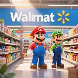 a picture of mario bros mario bros and luigi shopping at walmart