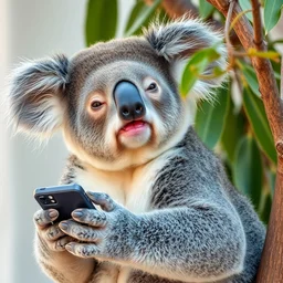 photo of a bored koala checking its phone
