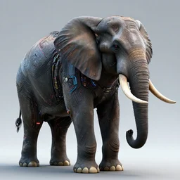 hyper realistic and higly detailed photo of a cyberpunk mech elephant. full elephant is seen. intricate, wiring, electronic components, color diodes. volumetric light. professional digital art, lotr style, extremly detailed, trending on artstation, stuning, octane render, unreal engine 5, 8 k rendering.