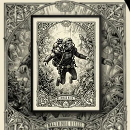 extreme scuba diving comic book street art background design print ready, deep focus, d & d, fantasy, intricate, elegant, highly detailed, digital painting, artstation, concept art, matte, sharp focus, illustration, hearthstone, art by artgerm and greg rutkowski and alphonse mucha