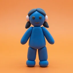 blue plasticine toy woman, detailed, orange background