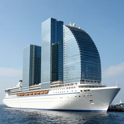 cruise ship with glass buildings built on it, hyperdetailed, artstation, cgsociety, 8 k