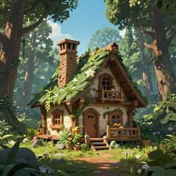 elf magical forest cabin with a chimney 8k fantasy Unreal engine
