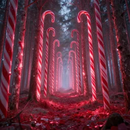 candy cane forest, volumetric lighting, unreal