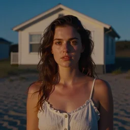 home video footage, a house of a woman who i met on the beach ; night, summer, color vhs picture quality with mixed noise