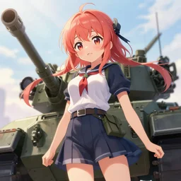 medium angle portrait of m 1 4 2 himars weapon system reimagined as a female character from a trending anime show, artstation, kawaii, cute, pixiv, soft lit, detailed, vibrant colors, crepuscular rays, chromatic aberration, hdr