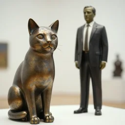 ” sculpture of a cat and a businessman, by jeff koons, photo kodak lens, depth of field ”