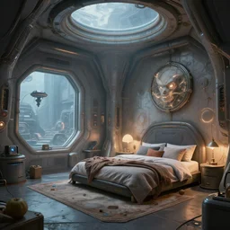 a science fiction bedroom, gigantism, concept art