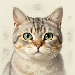 beautiful cat with hundreds of spiral eyes, in acidic din, with soft light, symmetrical patterns, like leonardo da vinci sketches! in the style of studio ghibli, j. c. leyendecker, greg rutkowski, artgerm