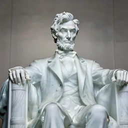 upper body portrait photograph of a transparent!!!!! glass!!!!! statue of abraham lincoln. award winning concept.