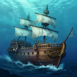 a sunken, abandoned pirate ship, underwater, digital art made by stanley artgerm lau, wlop, rossdraws, james jean, andrei riabovitchev, marc simonetti, yoshitaka amano, artstation, cgsociety