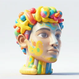 a long shot of a giant award winning sculpture made out of inflatable pool toys in the shape of a human head, on the surface of the ocean, in the style of chad knight, hyper detailed, hyper realistic, ray tracing, 8 k resolution, sharp focus, realistic water