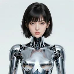 portrait of female chrome robot by hagime sorayama realistic, professionally, professionally color graded, intricate, elegant, highly detailed, centered, digital painting, artstation, concept art, smooth, sharp focus, illustration,