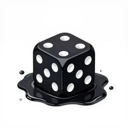 an icon of a role playing dice with dark fluid around, dark paint, in the style of starbucks, high resolution, white backround, no numbers, extremely detailed, clean, vector, 4 k, concept art, award winning, black and white,