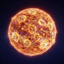 a planet consumed by the sun with aliens inside it, psychedelic, bump-map