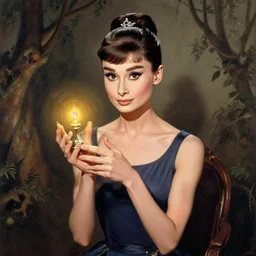 young Audrey Hepburn as a mystic alchemist by Greg Rutkowski and J.Dickenson