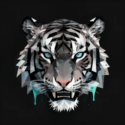 stylized tiger head illustration, dark fantasy polygon art, noir, tom whalen, petros afshar, liam brazier, neon paint drip underwater bubbly scenery, radiant lighting