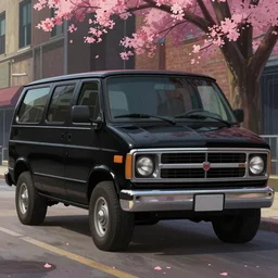 a wholesome animation key shot of one!! focused a - team series black 1 9 8 3 gmc van, in chicago street, medium shot, studio ghibli, ( pixar ) and disney animation, sharp, very detailed, high resolution, rendered in unreal engine 5, anime key art by greg rutkowski, bloom, dramatic lighting