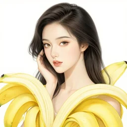 the portrait of an absurdly beautiful, graceful, elegant woman made of bananas and petals, an ultrafine detailed illustration by kim jung gi, irakli nadar, naoki ikushima, mika iizuka, intricate linework, bright colors, final fantasy, behance contest winner, angular, unreal engine 5 highly rendered, global illumination, radiant light, detailed and intricate environment