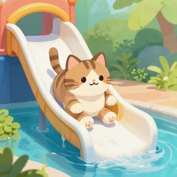 a cute cat sliding down a water slide , water park, fun, matte fantasy painting, DeviantArt Artstation, by Jason Felix by Steve Argyle by Tyler Jacobson by Peter Mohrbacher