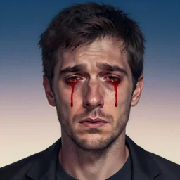 detailed portrait of the sad man crying blood, in the style of rob lefield and dan mumford, epic gradient, by atey ghailan, by greg rutkowski, by greg tocchini, by james gilleard, by joe fenton, by kaethe butcher, gradient pink turquiose, black and yellow color scheme, grunge aesthetic, graffiti tag, clean, unreal engine 5, 8 k