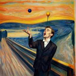 Tom Hiddleston as a juggler in a circus by edvard munch