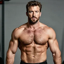 chris evans as a bodybuilder, masculine, muscular, handsome, powerful, hairy torso, 4 k hd