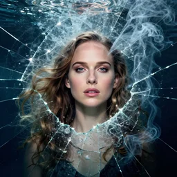 delirium, chaotic storm of liquid smoke, stylized beauty portrait of natalia portman, by petros afshar, ross tran, tom whalen, peter mohrbacher, artgerm, shattered glass, bubbly underwater scenery, radiant light