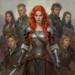 red haired fantasy female warrior, 4 k oil on linen by wlop, artgerm, andrei riabovitchev, nuri iyem, james gurney, james jean, greg rutkowski, highly detailed, soft lighting 8 k resolution