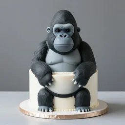 professional photography of a birthday cake with gorilla theme