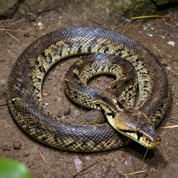 A realistic photo of huge dangerous water snake