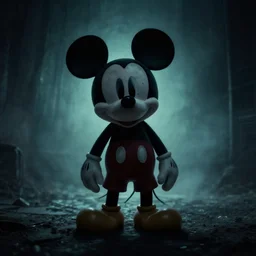 photo of an anthropomorphic creepy scary shadowy mickey mouse in the backrooms, wide angle