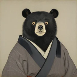 portrait painting of anthropomorphic black bear in edo period mens japanese clothes by jeremy mann, only one head single portrait