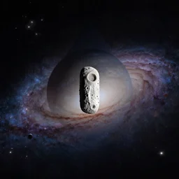 triangular planet with a rectangular moon in the center of the galaxy. nasa