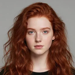 a professional 8 5 mm portrait of a pretty teenage white girl with frizzy red hair, round green eyes, a freckled face, paint - stained overalls, a creative theme, artist, annie leibovitz