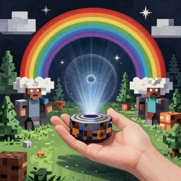 A assemblage. A rip in spacetime. Did this device in her hand open a portal to another dimension or reality?! rainbow, Minecraft by William Zorach funereal